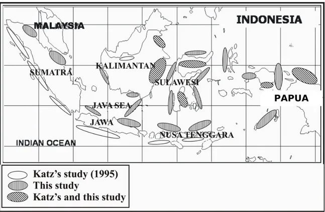 Gambar 5.1. Cekungan sedimen di Indonesia yang diperkirakan merupakan tempat yang berpotensi menghasilkan  gas biogenik.