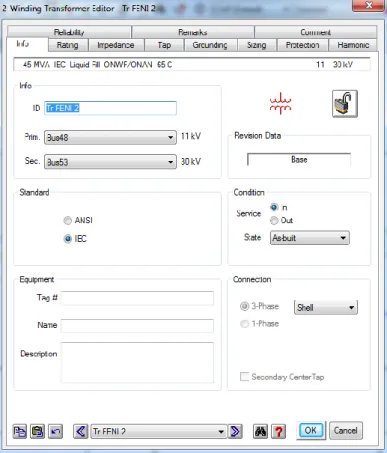 Gambar 3.9 Tampilan Data Transformator pada ETAP 12.6  c.  Data Beban 