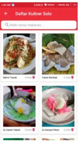 Gambar 14. Daftar kuliner  e.  Daftar  lokasi  kuliner 
