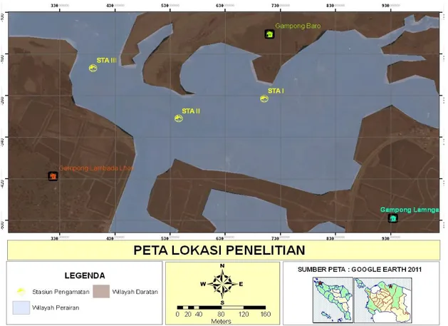 Gambar 1. Peta Kuala Gigieng yang menunjukkan lokasi penelitian  Pengambilan dan identifikasi fitoplankton 