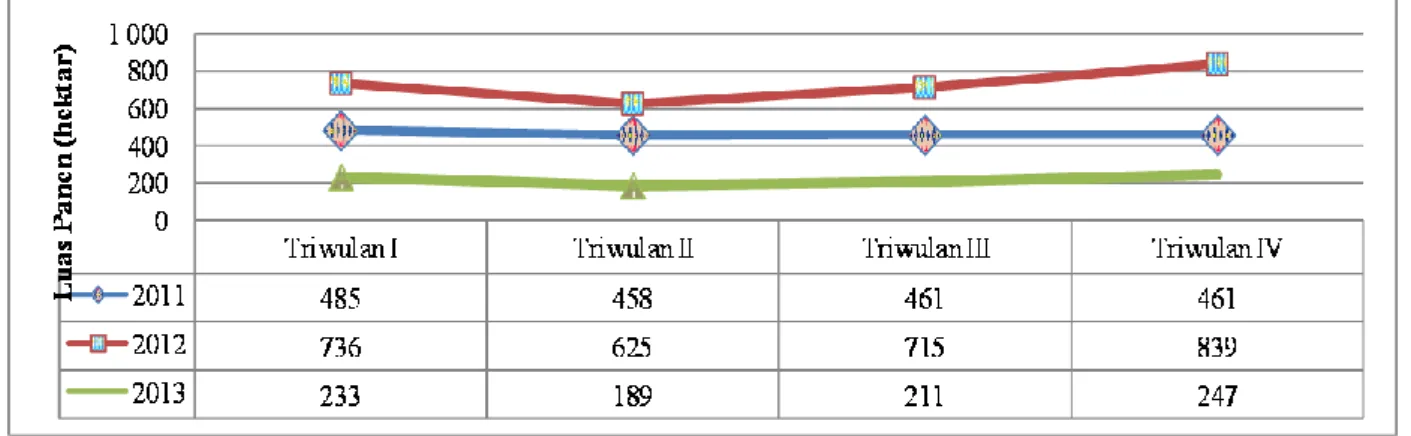 Gambar 4 menunjukkan bahwaluas panen cabai rawit selama periode 2011-2013 memiliki  pola yang cenderung sama, yaitu terjadi peningkatan luas panen pada triwulan II dan penurunan  pada triwulan IV