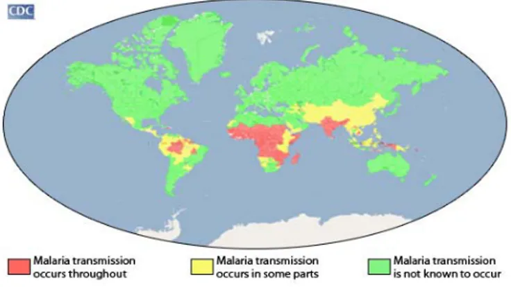 Gambar 4  Penyebaran penyakit malaria di dunia (CDC 2011). 