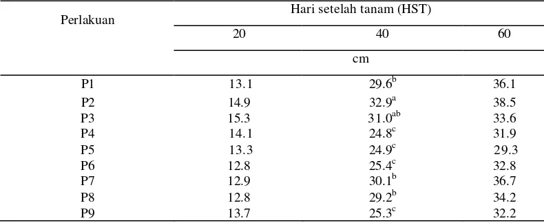 Tabel 3  Nilai Rata-Rata Tinggi Tanaman Kacang Tanah pada Berbagai Aplikasi Pupuk Organik dan Pupuk Anorganik  
