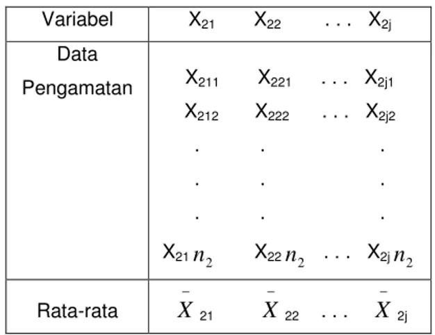 Tabel 2.5.3 Matriks Data Pengamatan dari Grup II  Variabel  X 21        X 22         