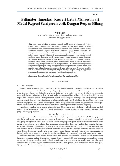 Estimator Imputasi Regresi Untuk Mengestimasi Model Regresi ...