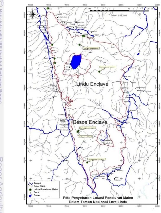 Gambar 1. Peta penyebaran lokasi peneluran maleo dalam kawasan TNLL 