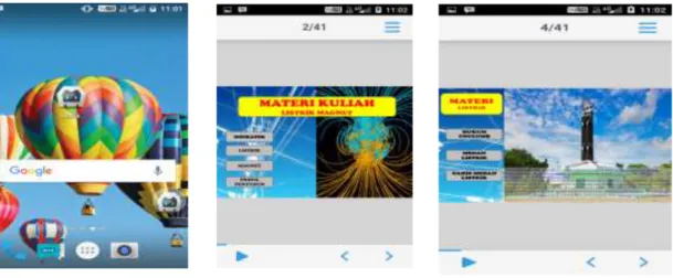 Gambar 1 Tampilan Media Pembelajaran Listrik Magnet pada Android 