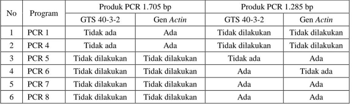 Gambar 4. Hasil PCR multipleks CP4-actin  Penggunaan kontrol internal  ini untuk 