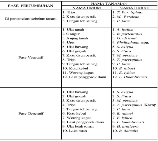 Tabel 1. Hama – hama yang menyerang tanaman cabai merah 