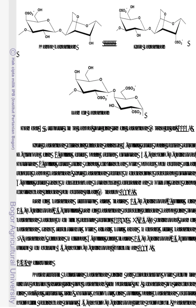 Gambar 3  Struktur kimia kappa, iota dan lamda karaginan (Viana et al. 2004). 