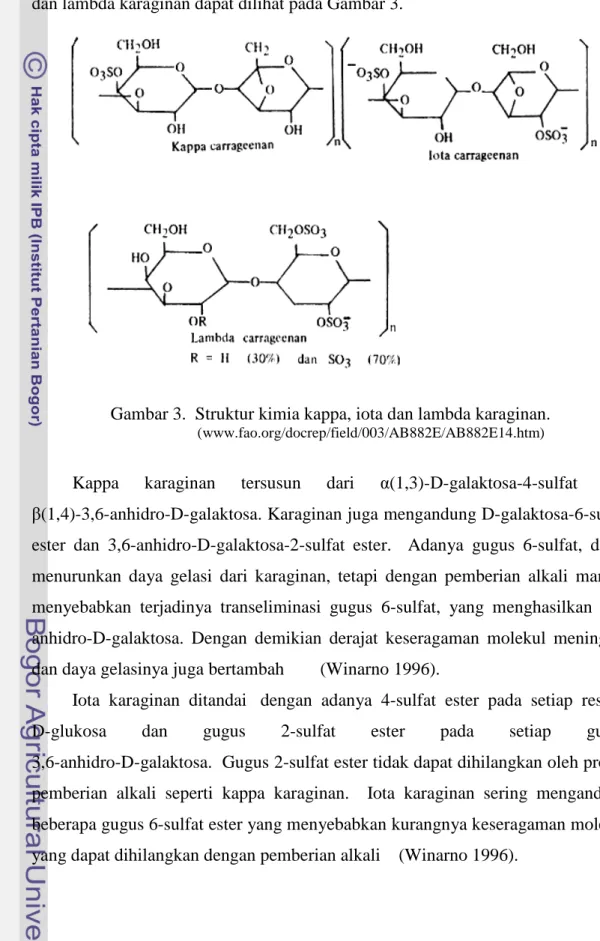 Gambar 3. Struktur kimia kappa, iota dan lambda karaginan.