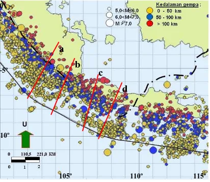 Gambar-2 Sebaran sumber gempa periode 1900-2007 (gabungan katalog NEIC, ISC dan EHB).  