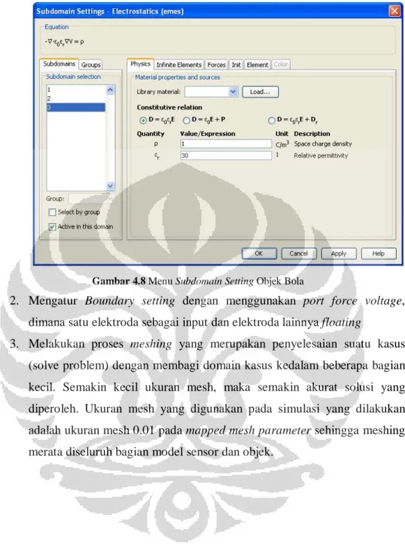 Gambar 4.8 Menu Subdomain Setting Objek Bola 