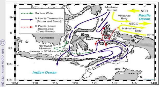 Gambar  3.  Sistem  Arus  Lintas  Indonesia  di  Perairan  Indonesia  (Gordon  et  al