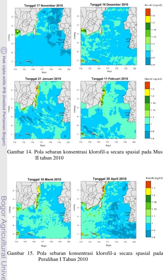 Gambar 14. Pola sebaran konsentrasi klorofil-a secara spasial pada Musim Barat  II tahun 2010 