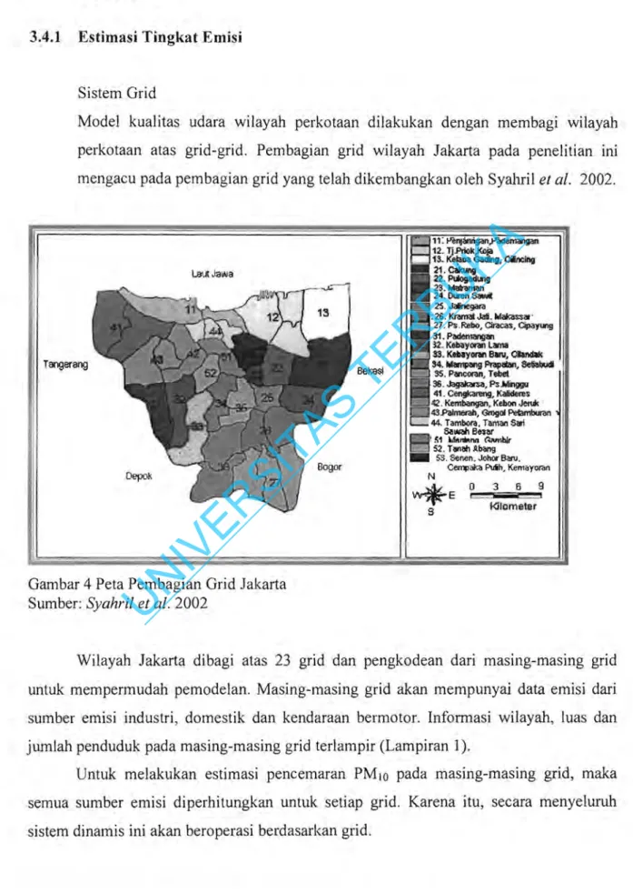 Gambar 4 Peta Pembagian Grid Jakarta  Sumber:  Syahril et al.  2002 