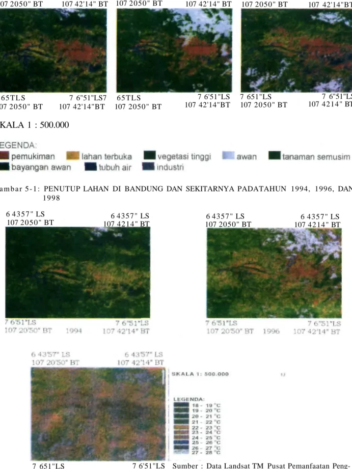 Gambar 5-2: SUHU UDARA PERMUKAAN DI BANDUNG DAN SEKITARNYA PADA  TAHUN 1994, 1996, DAN 1998 