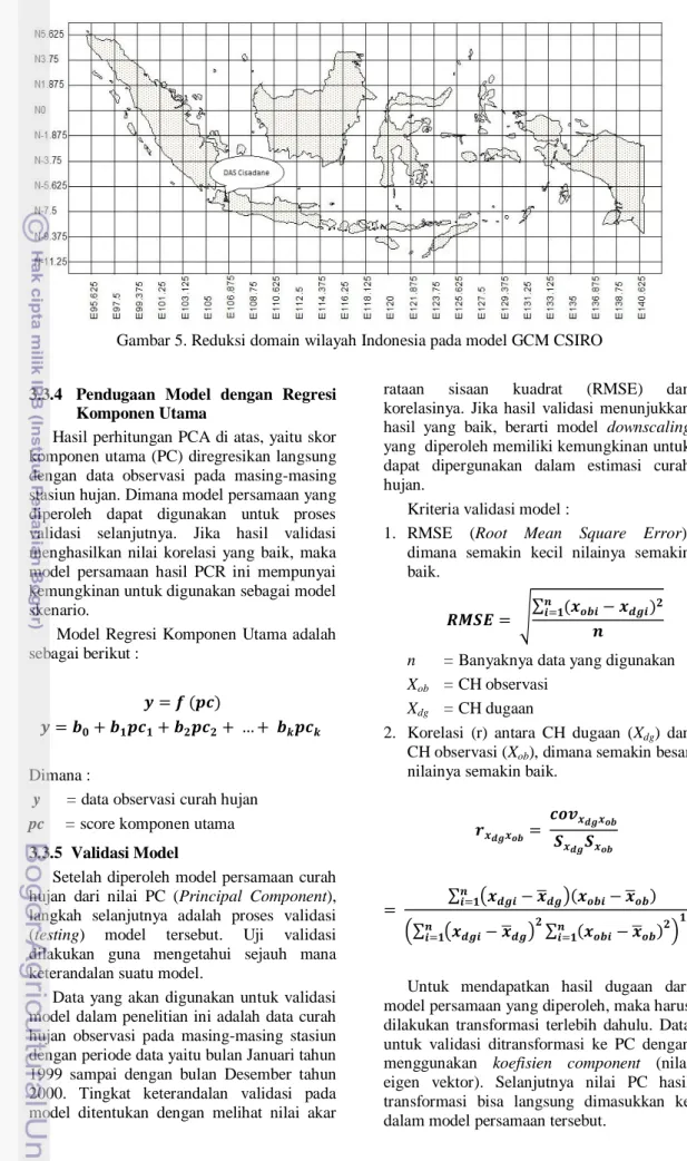 Gambar 5. Reduksi domain wilayah Indonesia pada model GCM CSIRO 