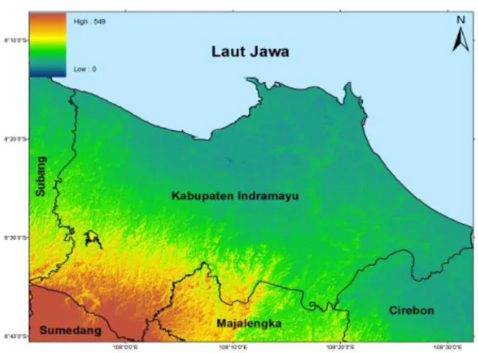 Gambar 1. Peta dan topografi Kabupaten Indramayu. 