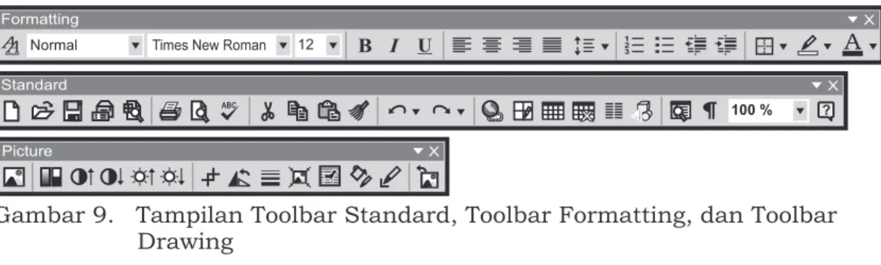 Gambar 8.  Tampilan menu-menu di Microsoft Word (menu pull-down)