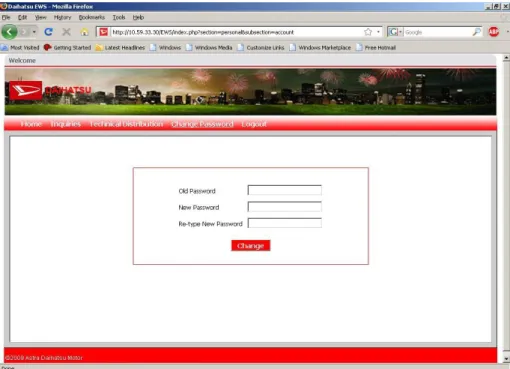 Gambar 5.10 Tampilan Menu Change Password  6.  Logout 
