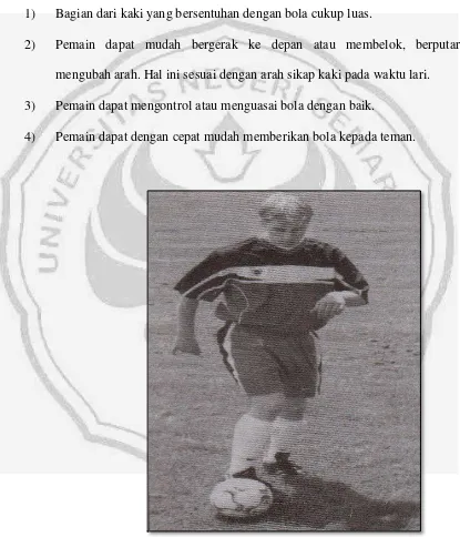 Gambar 2.2 Menggiring Bola Memakai Kura-kura Kaki Luar (Sumber: Danny Mielke, 2007:4) 