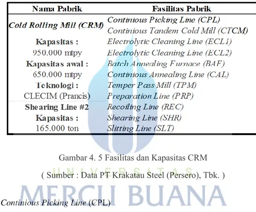 Gambar 4. 5 Fasilitas dan Kapasitas CRM  ( Sumber : Data PT Krakatau Steel (Persero), Tbk