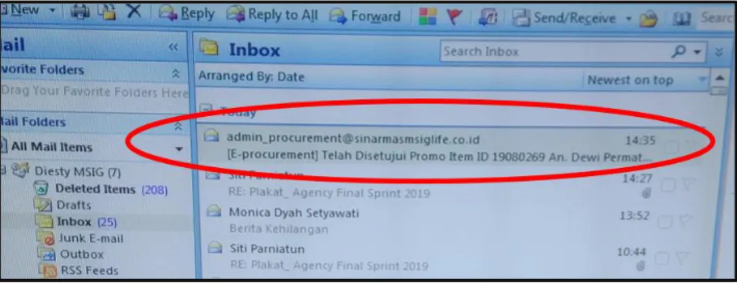 Gambar III.1 E-mail masuk dari sistem e-procurement. 