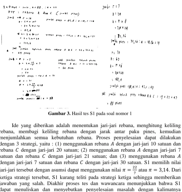 Gambar  3  menunjukkan  penyelesaian  tes  subjek  pertama  (S1)  pada  masalah  pertama