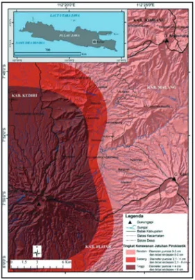 Gambar 1. Peta Tingkat Kerawanan Jatuhan       Piroklastik Gunungapi Kelud.