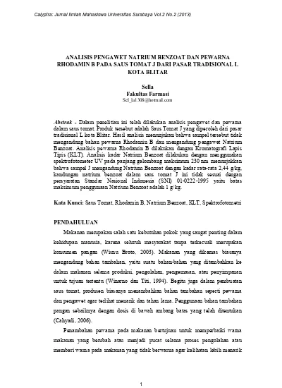 ANALISIS PENGAWET NATRIUM BENZOAT DAN PEWARNA RHODAMIN B PADA SAUS ...