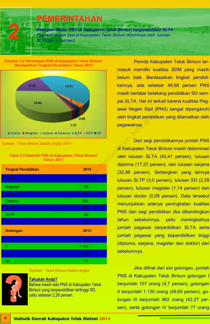 Gambar 2.2 Persentase PNS di Kabupaten Teluk Bintuni   Berdasarkan Tingkat Pendidikan Tahun 2013 