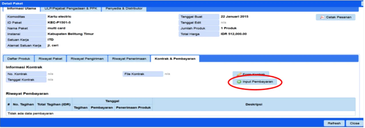 Gambar	
  halaman	
  Detail	
  Paket	
  –	
  tab	
  kontrak	
  &amp;	
  Pembayaran 	
   	
  