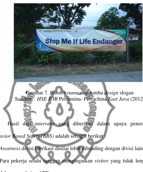 Gambar 7. Banner runner up lomba design slogan  Sumber  : HSE JOB Pertamina- Petrochina East Java (2012)  4