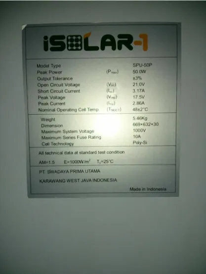 Gambar 3.2 Spesifikasi Panel Surya 