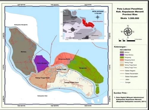 Gambar 1.  Peta lokasi penelitian Kabupaten Kepulauan Meranti 
