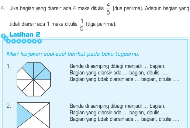 Gambar lingkaran di samping dibagi menjadi 5 bagian.