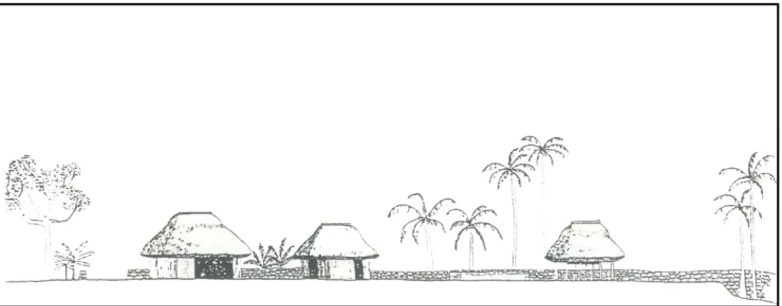 Gambar 3.3 Sketsa tampak permukiman Baucau  Sumber : Arquitectura Timorense, Ruy Cinatti, 1987, h.104  4