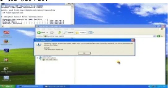 Gambar 22 : Tampilan pada client yang tidak di izinkan mengakses FTP  C.  Memblokir protocol TCP untuk akses Hyper Text Transfer Protocol (HTTP)   
