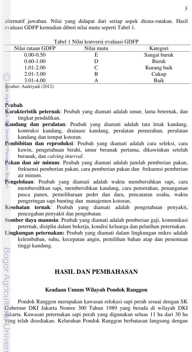 Tabel 1 Nilai konversi evaluasi GDFP 