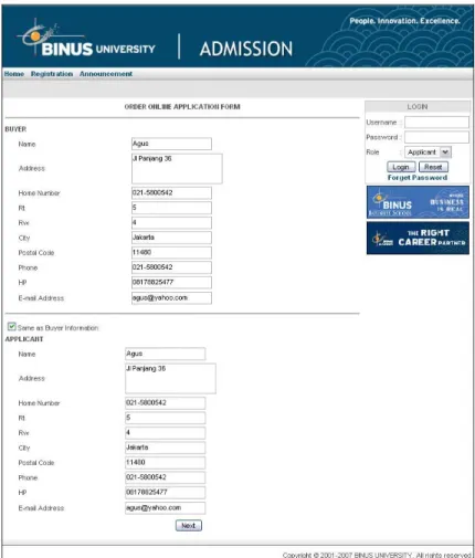 Gambar 4.22 Layar Order Online Application Form 