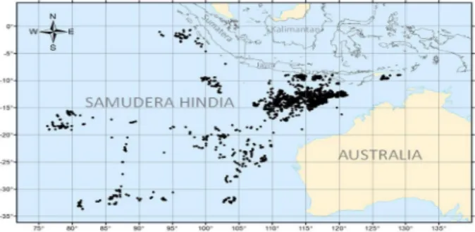 Gambar 1. Peta daerah penelitian periode 2005- 2005-2014 di Samudra Hindia. 