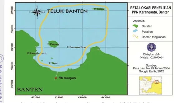 Gambar 2 Peta daerah penangkapan ikan kurisi di Teluk Banten 