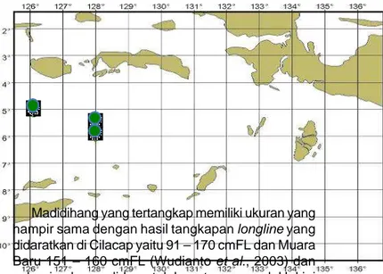 Gambar 5. Daerah penangkapan kapal longline di perairan Laut Banda Figure 5. Fishing ground of longline vessel in the Banda Sea Waters
