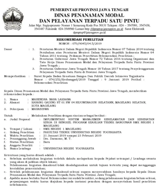 Gambar 13. Surat Ijin Pemerintah Provinsi Jawa Tengah