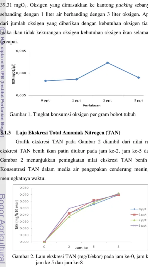Gambar 1. Tingkat konsumsi oksigen per gram bobot tubuh    