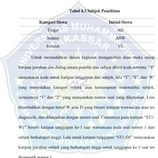 Tabel 4.3 Subjek Penelitian 