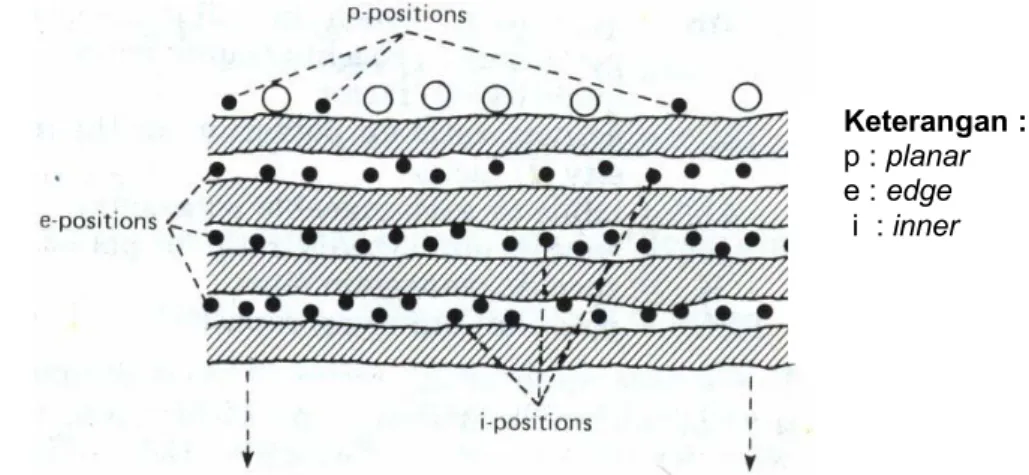 Gambar 4.  Tapak Jerapan K pada Mineral Liat Tipe 2:1 seperti Illit, Vermikulit  dan Khlorit (Mengel dan Haeder, 1973 dalam Tisdale, et al., 1985) 