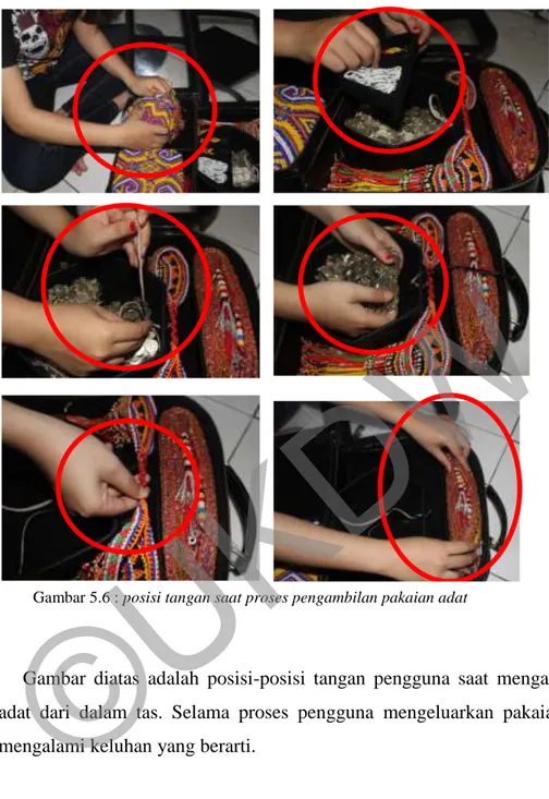 Gambar 5.6 : posisi tangan saat proses pengambilan pakaian adat 