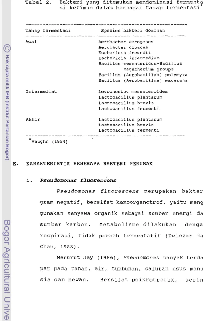 Tabel  2.  Bakteri  yang  ditemukan  mendominasi  fermenta- fermenta-si  ketimun  dalam  berbagai  tahap  fermentafermenta-si* 